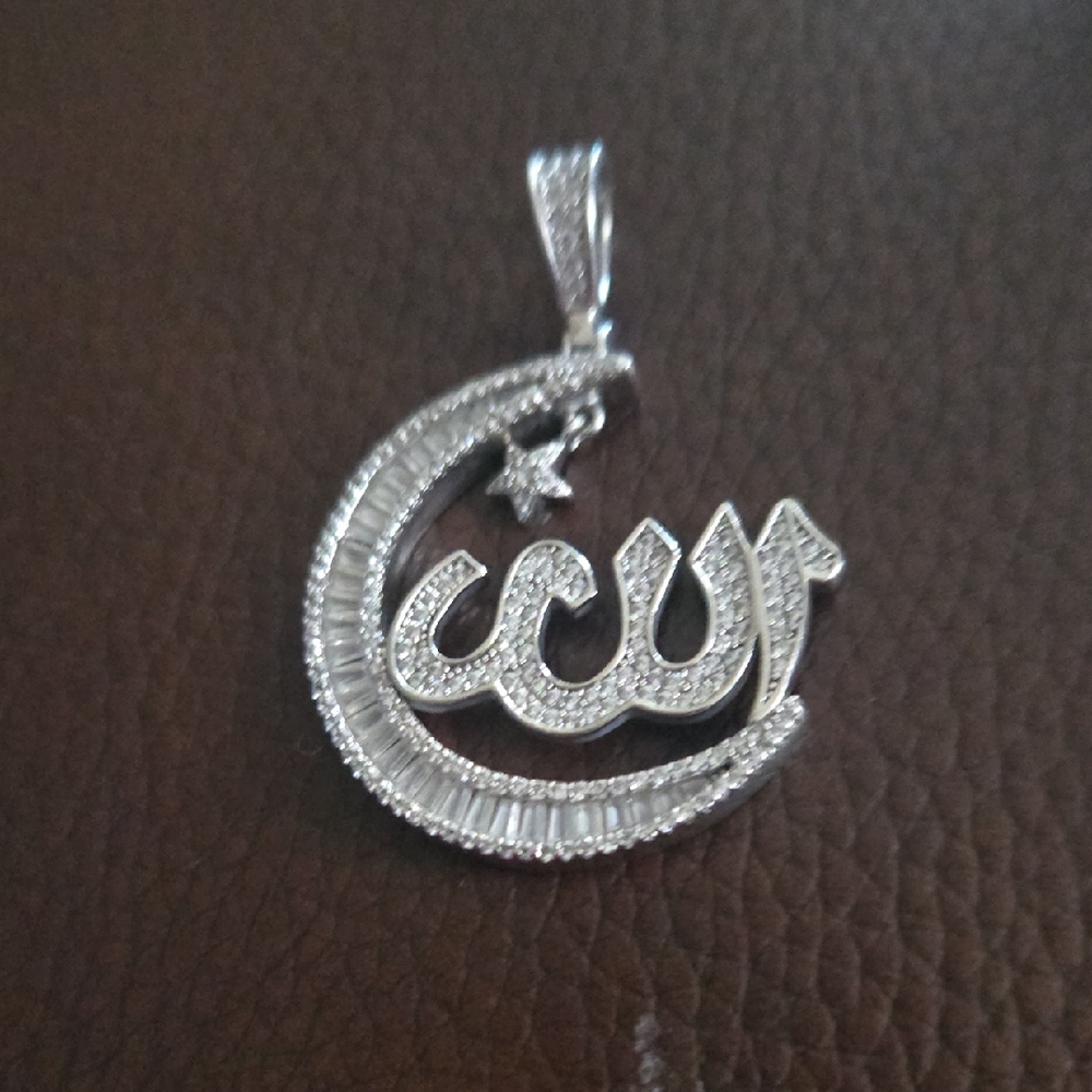 Elegant 925 Sterling Silver Crescent Pendant With Mossanite, CZs And Topaz Stone